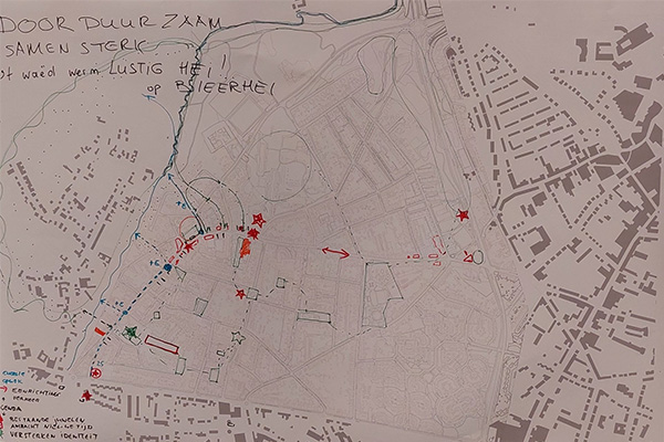 Tekening op basis van plattegrond van de wijk Bleijerheide in Kerkrade.