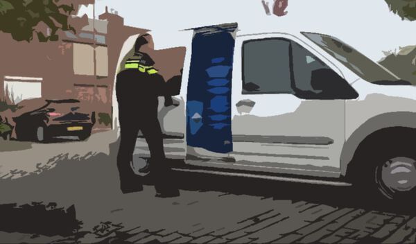 Tekening van politie voor busje. Illustratie bij CCV-nieuwsbericht.