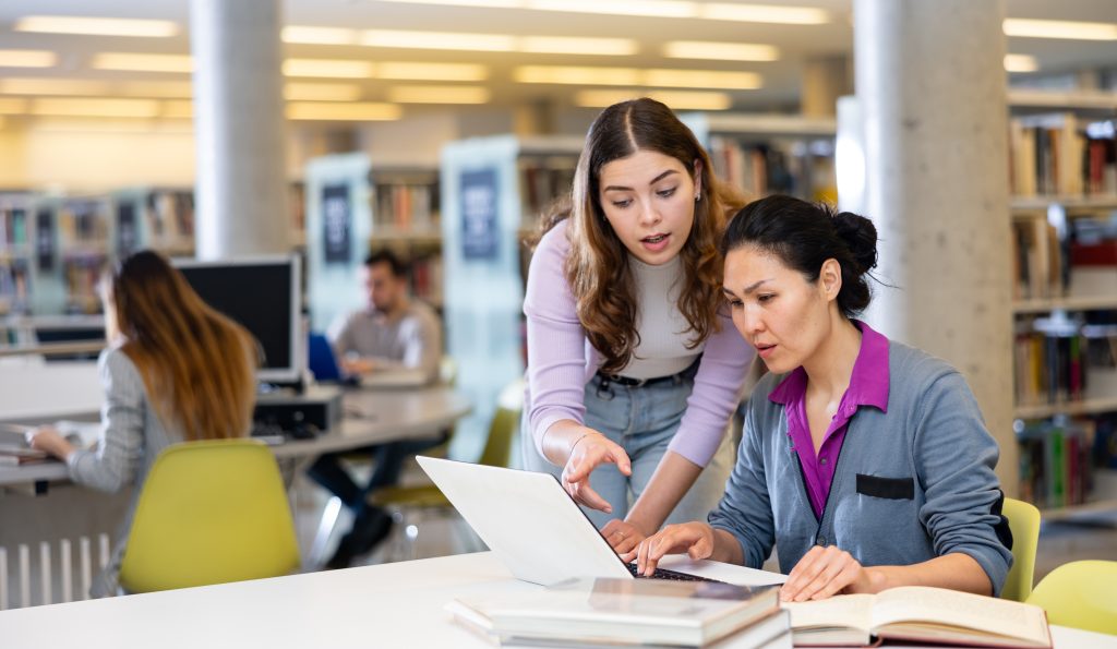 Twee vrouwen werken achter de laptop